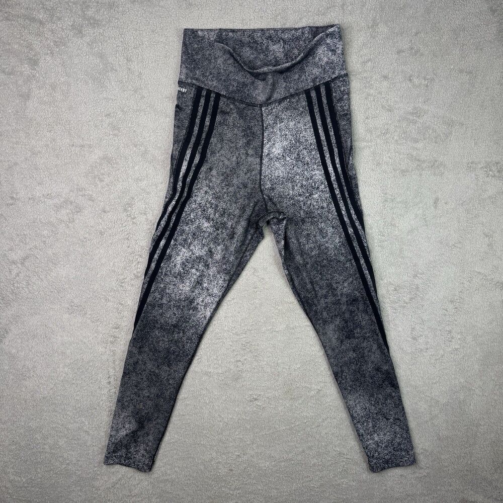 Adidas Womens Aeroready Leggings Small Gray Striped High Rise Activewear